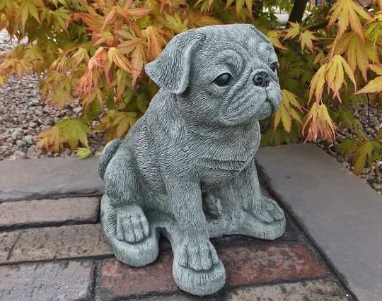Realistic Pug Statue Concrete Dog Sculpture Black Pug Figurine Indoor Garden Decor Pet Memorial Figure