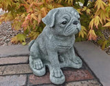 Realistic Pug Statue Concrete Dog Sculpture Black Pug Figurine Indoor Garden Decor Pet Memorial Figure