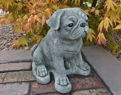 Realistic Pug Statue Concrete Dog Sculpture Black Pug Figurine Indoor Garden Decor Pet Memorial Figure
