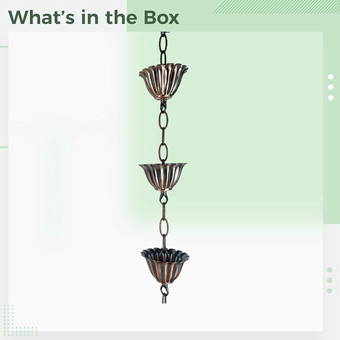 Decorative 3.3 Ft Rain Chain with Lotus Cups, Vintage Copper Alloy for Outdoor Gutter Systems, Unique Courtyard and Villa Solution
