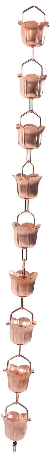 Zerone Decorative Morning Glory Flower Copper Rain Chain 39 Inches Functional Gutter Rain Catcher