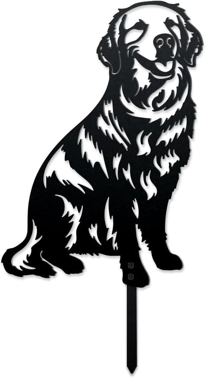 WADORN Adorable Golden Retriever Metal Decorative Garden Stakes, Black Iron Outdoor Sculpture, Freestanding, Durable, Waterproof