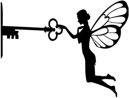 SBOMB Black Iron Art Decorative Metal Crafts, Sitting Fairy Silhouette Garden Statues Outdoor Art Statue for Patio Yard Lawn Tree Wall Deco (Fairy Key)