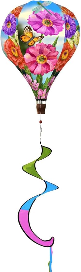 Zinnias in Bloom Spring Hot Air Balloon Wind Twister 54" x 12" Briarwood Lane