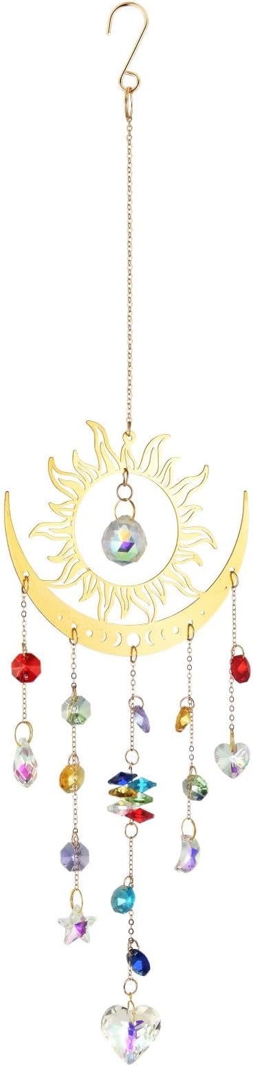 Bohemian Garden Crystal Suncatcher, Crystal Prism Suncatcher, Rainbow Maker, Hanging Crystals for Window, Garden Decoration (Sun)