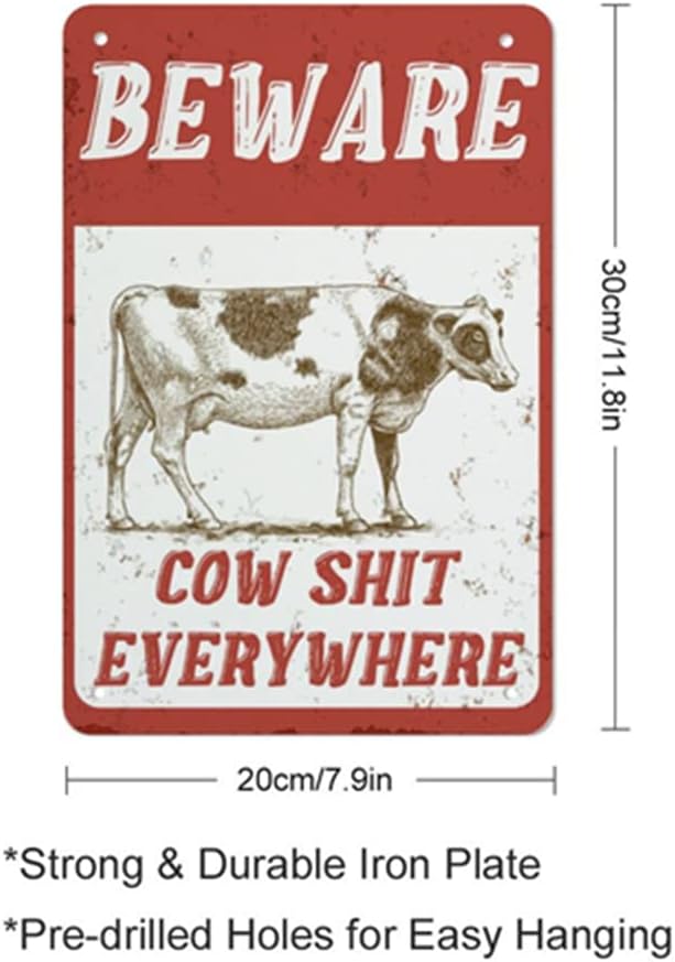 QHOVPA Farm Yard Sign Lawn Sign Metal Sign, Beware Cow Shit Everywhere Sign for Home Farmhouse or Business Use 8x12 inches Signage