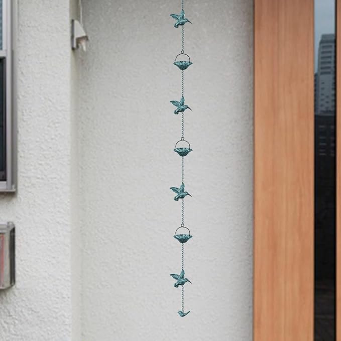 8.5Ft Copper Rain Chains for Gutters,Hummingbird Rain Chain for Gutters Outside,6 Lotus Rain Chain Cupsfor Gutters,Metal Rain Catcher Chain for gutters