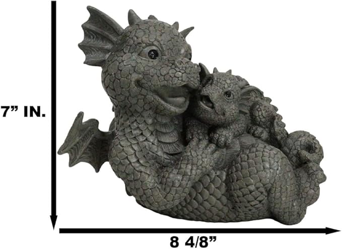 Ebros Garden Dragon Family Mommy and Me Time Statue 8" Long Cute Baby On Mother's Bosom Dragons Faux Stone Resin Finish Figurine Fantasy Home Decor