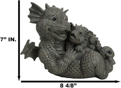 Ebros Garden Dragon Family Mommy and Me Time Statue 8" Long Cute Baby On Mother's Bosom Dragons Faux Stone Resin Finish Figurine Fantasy Home Decor