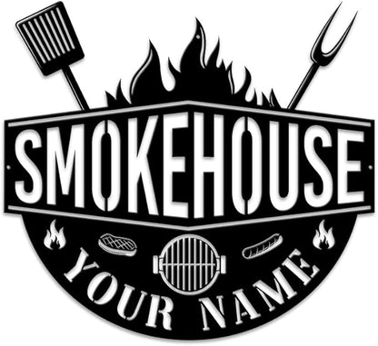 MeMate Smokehouse Sign, BBQ Zone Signs Metal, Grill Sign to Personalize, Grilling and Chilling Personalized Barbecue Metal Signs Kitchen Decor, Custom Name Outdoor Plaques for Backyard, Patio, Porch