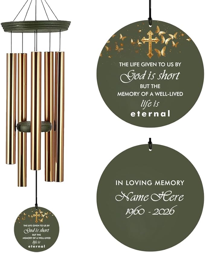 Personalized Wind Chimes, in Loving Memory of Sympathy Wind Chimes, Cross Memorial Wind Chime, Loss of Loved Dad/Mom, Butterfly Funeral Gifts, Listen to the Wind, Produced in USA
