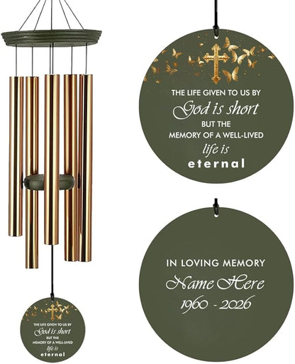 Personalized Wind Chimes, in Loving Memory of Sympathy Wind Chimes, Cross Memorial Wind Chime, Loss of Loved Dad/Mom, Butterfly Funeral Gifts, Listen to the Wind, Produced in USA