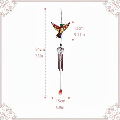 Wind Chimes for Outside, Amber Stained Glass Hummingbird Wind Chime, Deep Tone Memorial Gifts for Women Mom Grandma, Durable Metal Garden Patio Yard Window Decoration