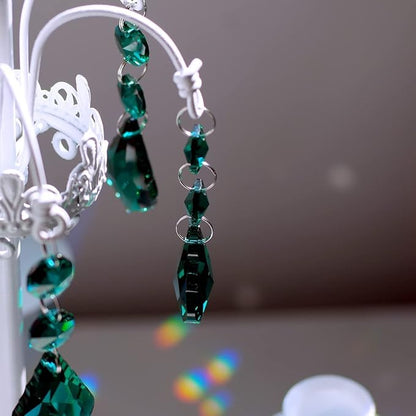 20pcs Chandelier Crystals Maple Leaf Prism Pendant Parts Connected Glass Octagon Beads Chain for Chandelier Decoration 38mm (Peacock Green)