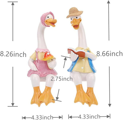 Handside Garden Statues Couple Animal Cartoon Resin Cute Sitting Sculpture Goose Lovers Figurine Gift for Wedding Art Décor for Yard Home Patio and Office (Goose)