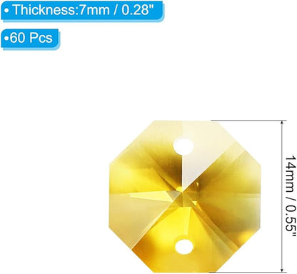PATIKIL K9 Crystal Octagon Beads 2 Holes Pendants, 60 Pack 14mm Chandelier Prisms Parts Ornaments Hanging Beads for DIY Arts Crafts Decoration, Golden