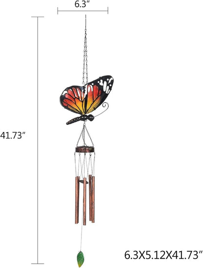Asense Hanging Wind Chimes for Outside, Solar Powered LED Lights Butterfly Wind Chime, Outdoor Garden Lawn Yard Patio Decoration, Unique Decor Gifts
