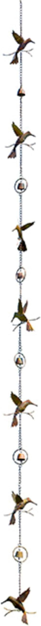 Ancient Graffiti Hummingbirds& Bells Rain Chain, Flamed Copper Colored