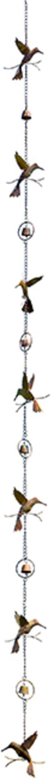 Ancient Graffiti Hummingbirds& Bells Rain Chain, Flamed Copper Colored