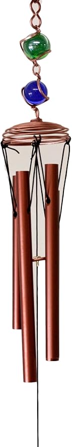 Atlantic Collectibles Stained Glass Flitting Butterfly Copper Metal Wind Chime 28" Long Resonant Outdoor Patio Garden Decor Accessory