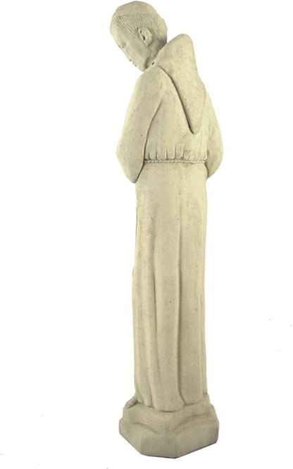 American Made Vintage Mission-Style St Francis with Dove Concrete Garden Statue, 24"