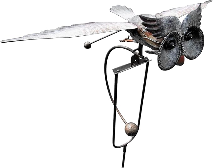 Metal Swinging Owl Wind Spinner for Yard and Garden Decor, Outdoor Metal Windmill Art Deco, Lawn Decorations Wind Sculpture and Spinner, Garden Stake Decorative Kinetic Sculpture