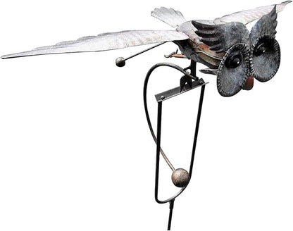 Metal Swinging Owl Wind Spinner for Yard and Garden Decor, Outdoor Metal Windmill Art Deco, Lawn Decorations Wind Sculpture and Spinner, Garden Stake Decorative Kinetic Sculpture