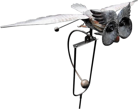 Metal Swinging Owl Wind Spinner for Yard and Garden Decor, Outdoor Metal Windmill Art Deco, Lawn Decorations Wind Sculpture and Spinner, Garden Stake Decorative Kinetic Sculpture