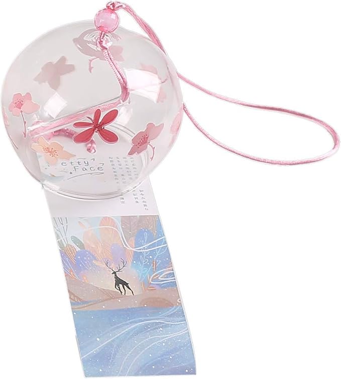 Falytemow 4 pcs Japanese Wind Chimes Romantic Flowers Small Wind Bells Handmade Glass Japanese Style Pendant for Birthday Present Home Decors (Sakura, Chrysanthemums, Lotus, and Plum Blossoms, 7 cm)