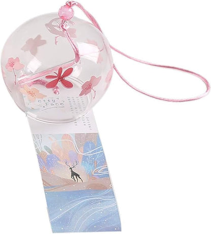 Falytemow 4 pcs Japanese Wind Chimes Romantic Flowers Small Wind Bells Handmade Glass Japanese Style Pendant for Birthday Present Home Decors (Sakura, Chrysanthemums, Lotus, and Plum Blossoms, 7 cm)