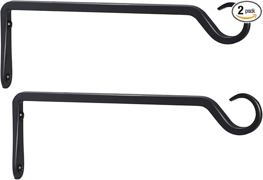 AILIN YELOKIE 2 Pack Premium Forged Wall Hook, Sturdy Hanging Plant Bracket, Elegant Hook for Bird Feeders, Planters, Lanterns, Wind Chimes Indoor Outdoor, Upgrade Black, 12 Inch