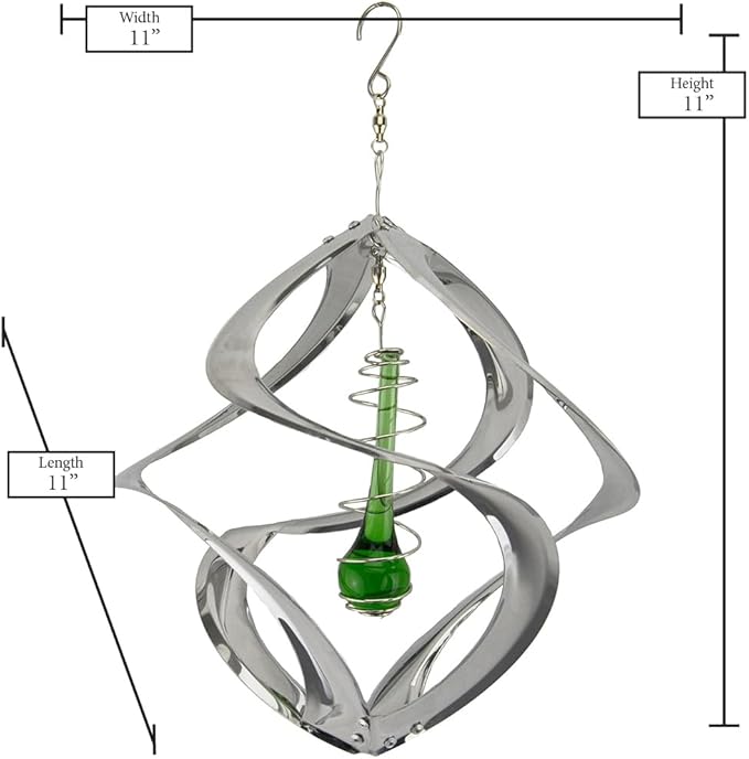 Red Carpet Studios The Original Helix Cosmix Wind Spinner Indoor/Outdoor 3-Dimensonal Garden Décor, 11-Inch, Chrome - Teardrop