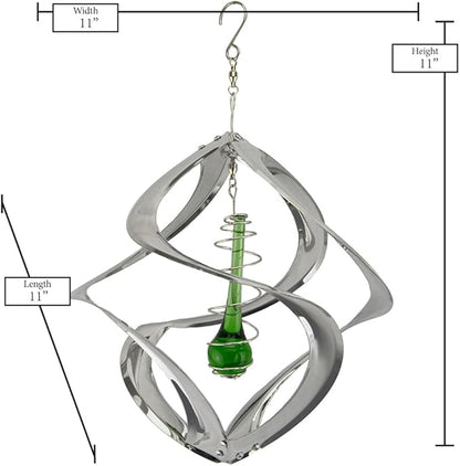 Red Carpet Studios The Original Helix Cosmix Wind Spinner Indoor/Outdoor 3-Dimensonal Garden Décor, 11-Inch, Chrome - Teardrop