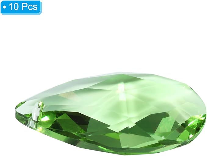PATIKIL K9 Crystal Pendants Teardrop Beads, 10 Pack 38mm Chandelier Prisms Parts Hanging Beads DIY Lamp for Arts Crafts Decoration, Light Green