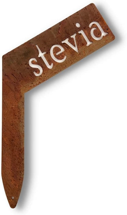 Planter Size Small Metal Garden Plant Vegetable Flower or Herb Markers 13.5 Inches Tall (stevia, Naturally Rusted)