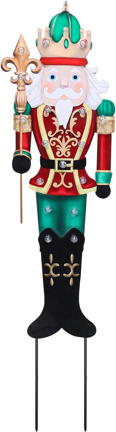 WONDER GARDEN Outdoor Nutcracker Christmas Yard Stakes, Metal Yard Signs, Led Light Soldier King Christmas Yard Decorations for Lawn Party Decorations