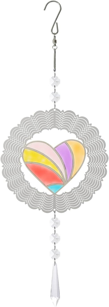 Wind Spinner Suncatcher Metal Colorful Heart for Outside Durable 3D Stainless Steel Wind Pendant Hanging Art Ornaments for Garden Yard Balcony Decor