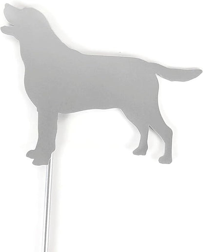 Pets and Farm Animals Metal Garden Landscape Stake (9" Wide Labrador Dog on Stake, Silver)