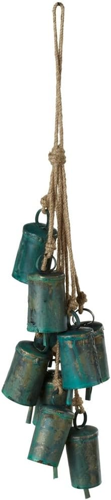 Set of 6 Distressed Finish Green Patina Bell Cluster Wind Chime 15"