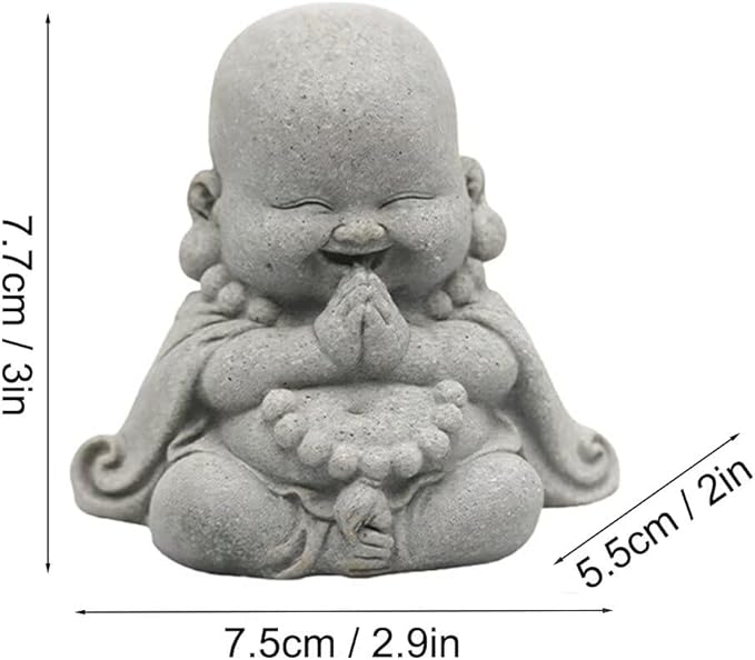 Mini Monk Buddha Statue Sandstone Statues Zen Monk Praying Statue Sculptures for Wealth Good Luck Feng Shui Decor Home Fish Tank Aquarium Garden (Style 18)