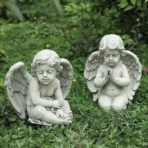 Roman Josephs Studio Inspirational Sitting Cherubs Outdoor Garden Statue, 9.5-Inch - 2 Statues
