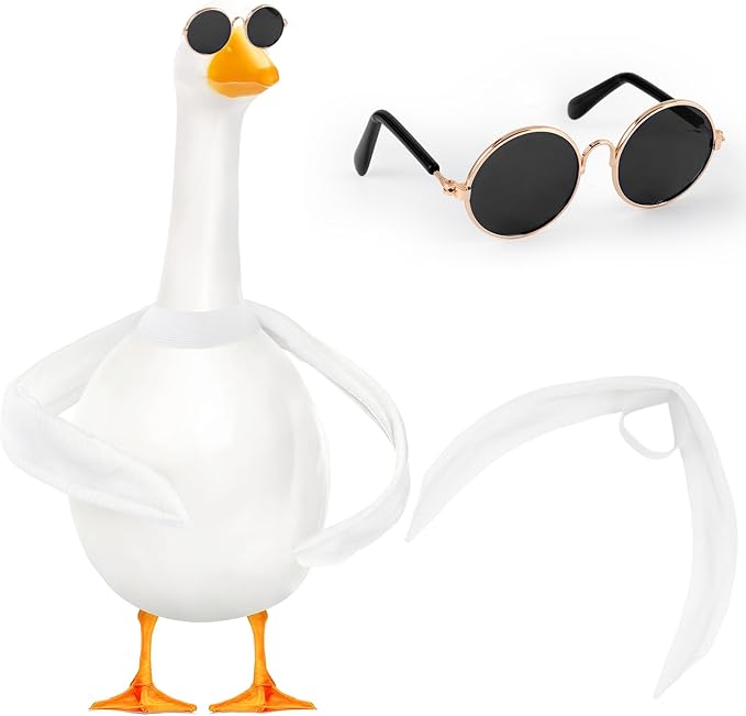 Poseable Goose Wings Black Sunglasses for 23"-28" Porch Lawn Goose White Adjustable Arm Wings Outfit Accessories for Garden Patio Yard Lawn Outdoor Geese Statue Art Decoration