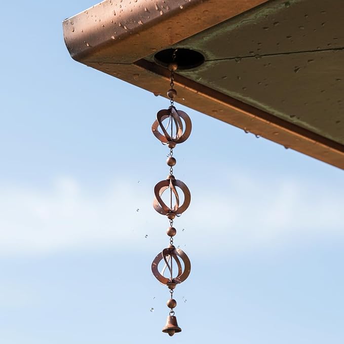 3.5ft Rain Chains for Gutters Aluminum, Outdoor Decorative Rainchain Heavy Duty Gutter Catcher Downspout Replacement, Durable Hanging Rain Gutter Chain for Eaves Drainage and Home Display (Wind chime)