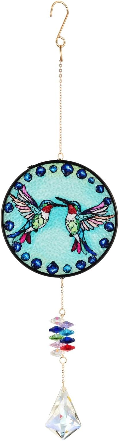 Stained Glass Hummingbird Suncatcher with Crystal Prism, Colorful Crystal Suncatcher for Home, Garden, and Patio, Window Ornament, Birthday Gift