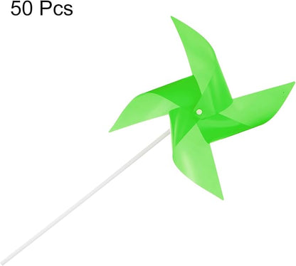 HARFINGTON 50pcs Windmills for The Yard Garden 15.7" x 9.1" 4 Leaves Pinwheels Wind Mills Spinners Windproof Waterproof Bird Devices with Stakes for Patio Decor, Green