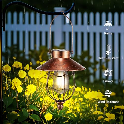 Solar Hanging Lantern - Vintage Copper Edison Bulb Warm White