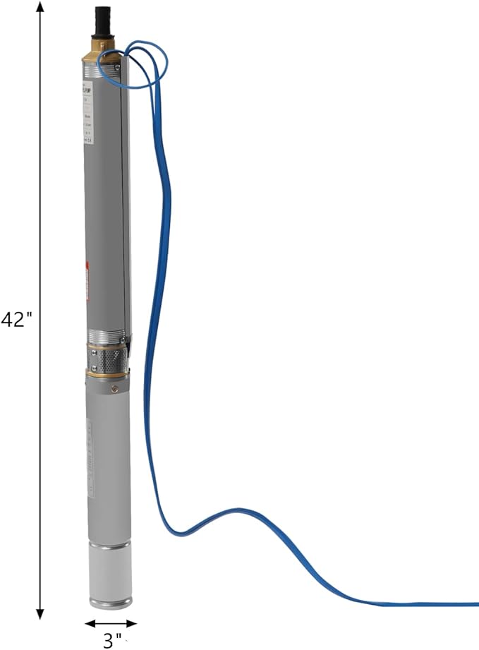 Deep Well Submersible Pump AC 110V 750W Electric Submersible Water Pump, 16 GPM Flow, 380ft Lift, Farm Ranch Irrigation Submersible Bore Hole Deep Well Pump 3420 RPM