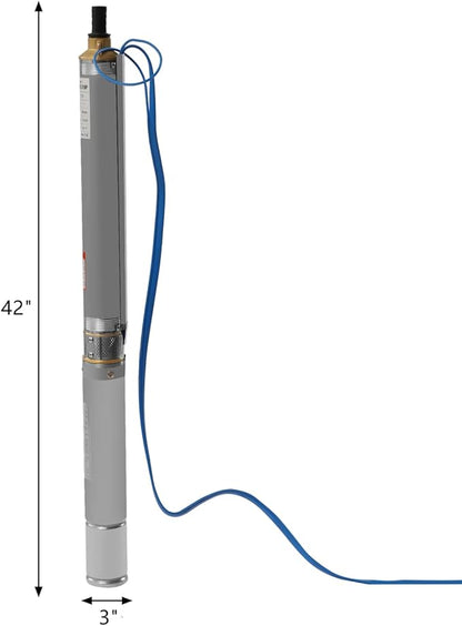 Deep Well Submersible Pump AC 110V 750W Electric Submersible Water Pump, 16 GPM Flow, 380ft Lift, Farm Ranch Irrigation Submersible Bore Hole Deep Well Pump 3420 RPM