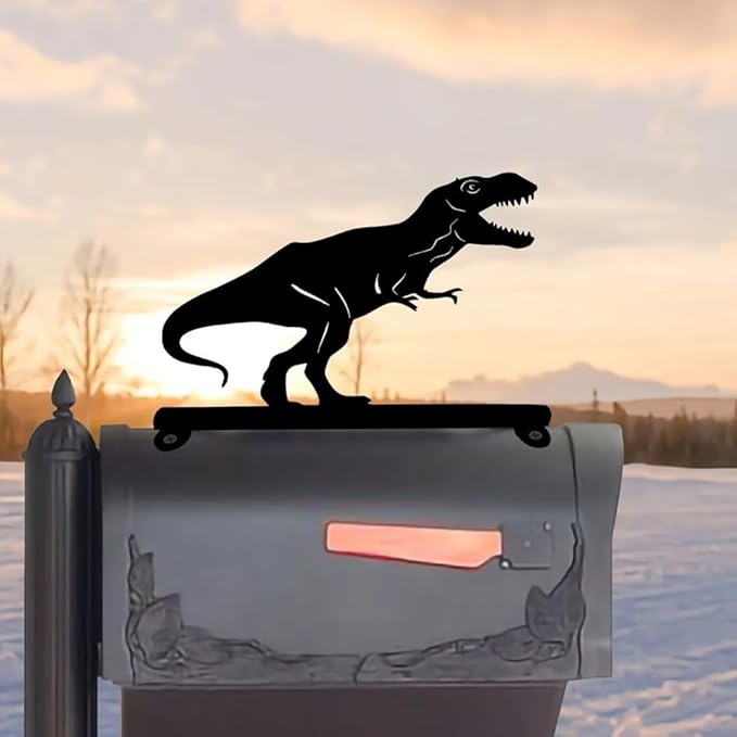 Metal Dinosaur Iron Art Silhouette Mailbox Top Decoration Yard Art Garden Decorations Patio Outdoor Decor Iron Crafts