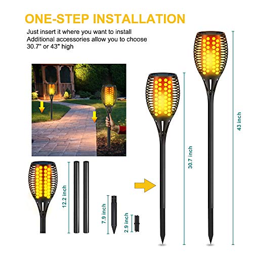 Solar Torch Lights 43" - Flickering Flame, Waterproof, 4 Pack